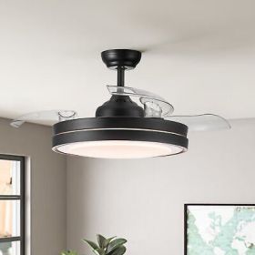 42 In. Intergrated LED Retractable Ceiling Fan with Black Shade Frame