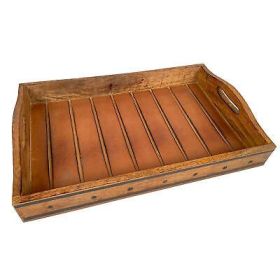 18 Inch Handcrafted Rectangular Mango Wood Decorative Serving Tray, Rivet