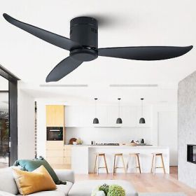 52 Low Profile Ceiling Fan No Light, Black Flush Mount Fans without Lights (Not
