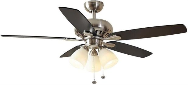 52" Indoor LED Brushed Nickel Ceiling Fan with Lighting Kit, Down Rod, Reversible Blades and Reversible Motor